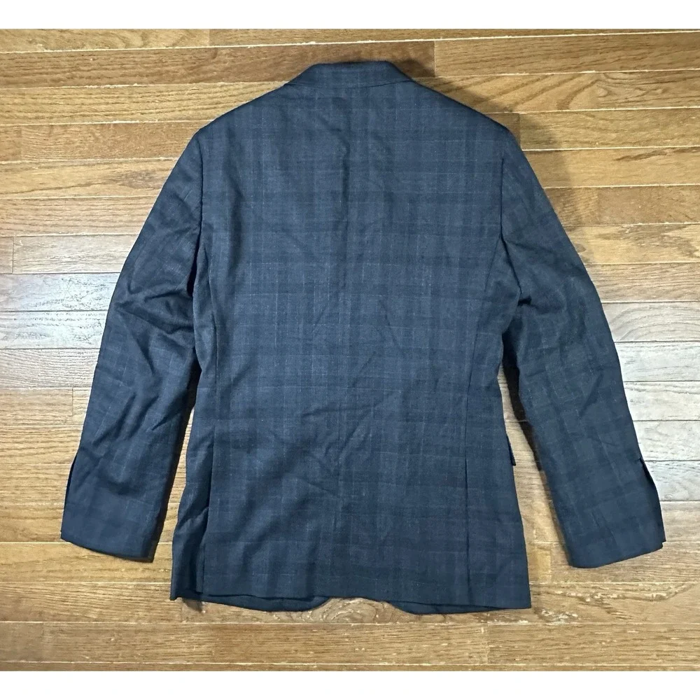Jos A Bank Traveler Blazer 38R Charcoal Gray Glen Check Plaid Wool Sport Coat